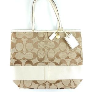 COACH Reversible Brown Jacquard Tote Shoulder Bag